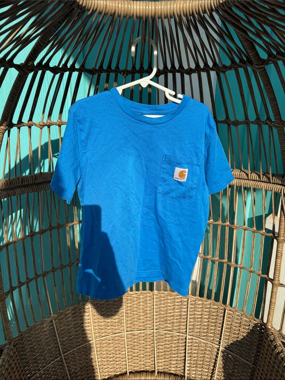 Carhartt Boy’s Blue Short ‘Made to Explore’ Sleeve Pocket Tee size S (8-10)
